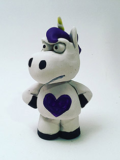 Clay model of my unicorn character, Slasher.